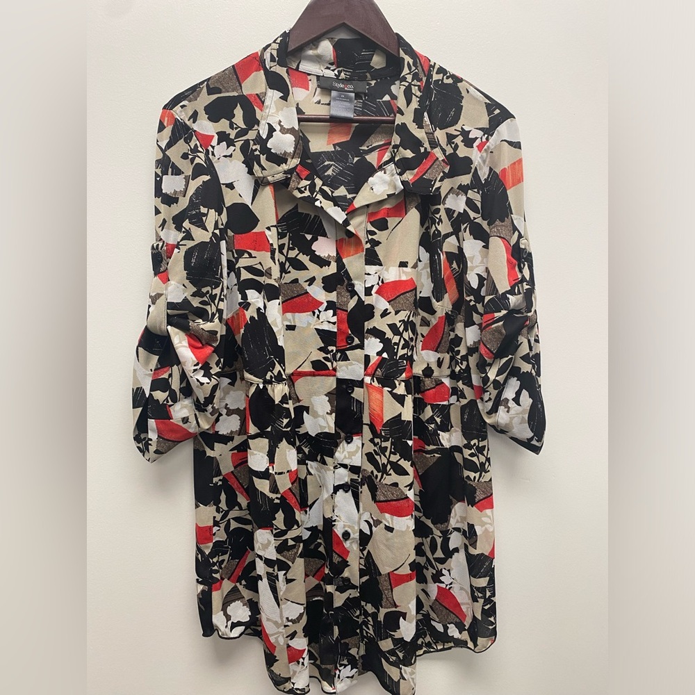 Style & Co Red/Tan/Black Design Long Tunic Top Size 2X